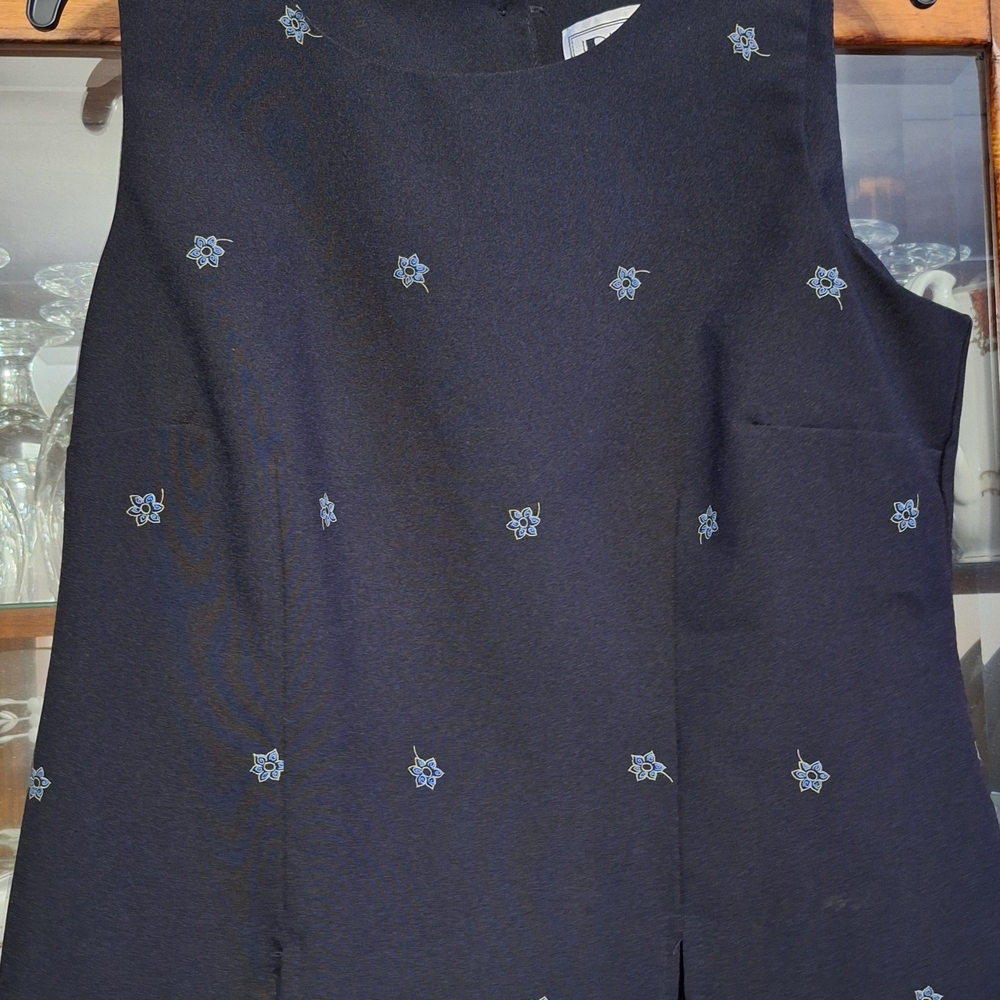 DBY Tailored Navy Sleeveless Top with Flowers, Size 13/14